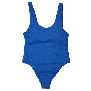 H&M Blue NWT High Leg One PiecePadded Cup Ribbed Swimsuit Size M